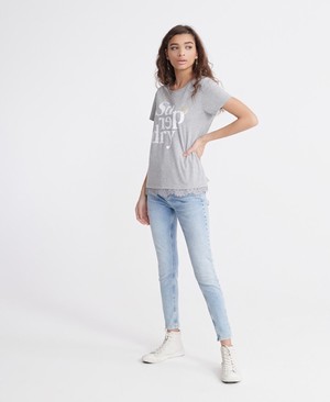 Superdry Tilly Lace Graphic Női Pólók Szürke | BAINT6053